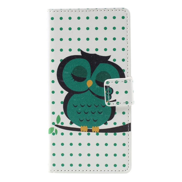 Patterned Leather Wallet Case for Sony Xperia E5 - Dozing Owl-3