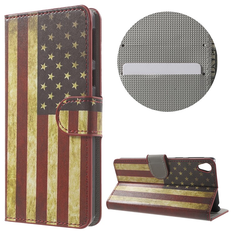 Leather Wallet Stand Shell for Sony Xperia E5 - US Flag-1
