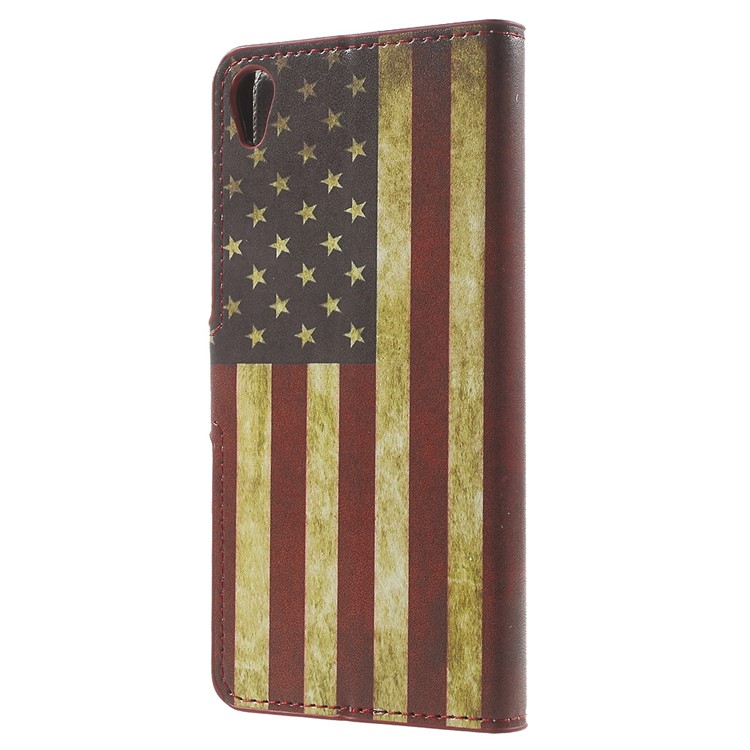 Leather Wallet Stand Shell for Sony Xperia E5 - US Flag-2