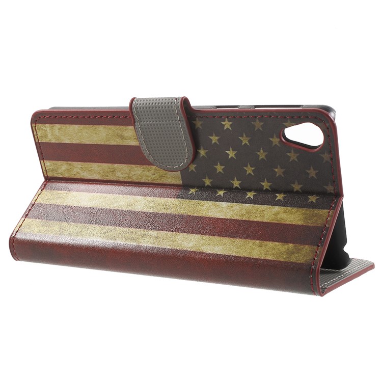 Leather Wallet Stand Shell for Sony Xperia E5 - US Flag-3