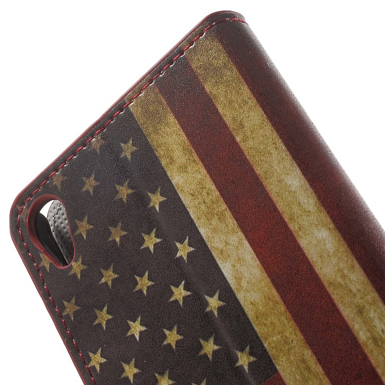 Leather Wallet Stand Shell for Sony Xperia E5 - US Flag-8