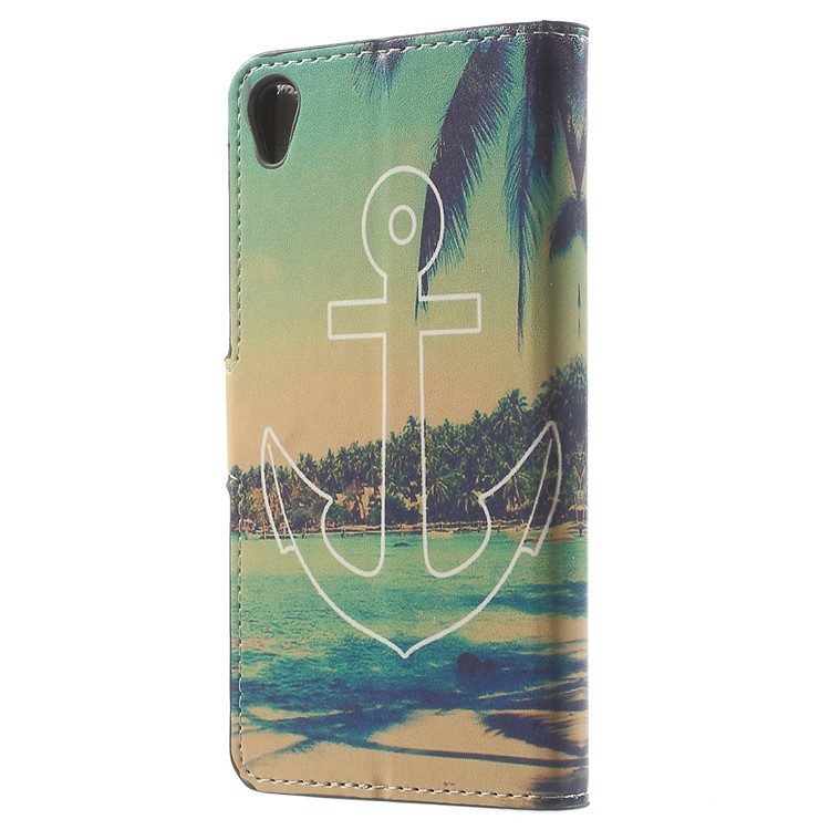 Leather Wallet Stand Protective Case for Sony Xperia E5 - Anchor and Sea-2