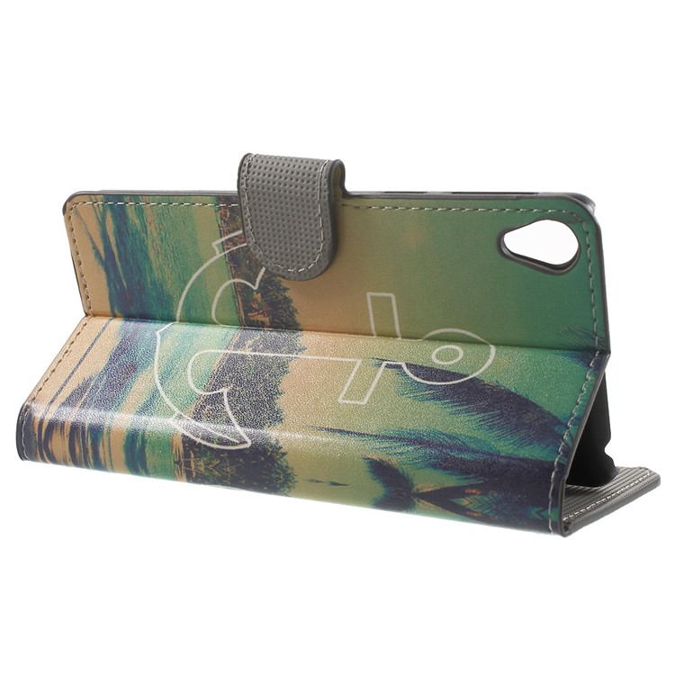 Leather Wallet Stand Protective Case for Sony Xperia E5 - Anchor and Sea-3