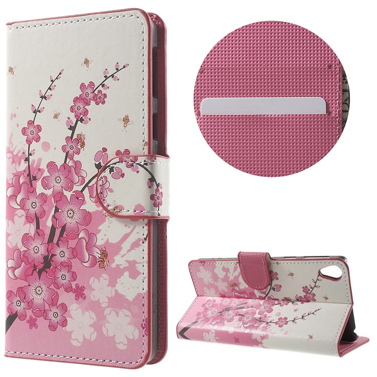 Leather Wallet Stand Case for Sony Xperia E5 - Plum Blossom-1