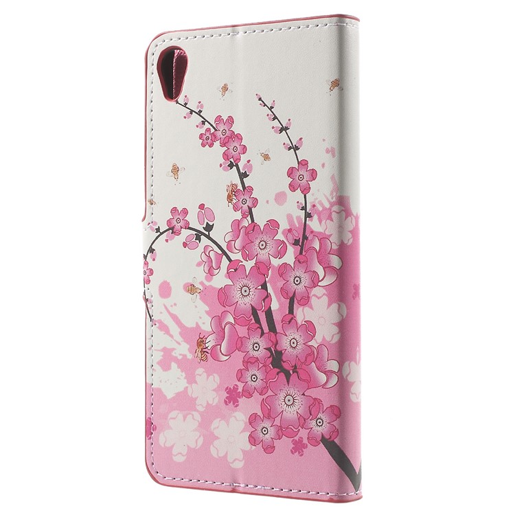 Leather Wallet Stand Case for Sony Xperia E5 - Plum Blossom-2