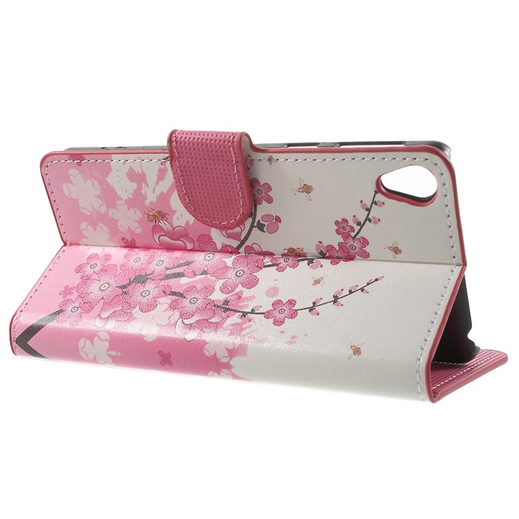 Leather Wallet Stand Case for Sony Xperia E5 - Plum Blossom-3