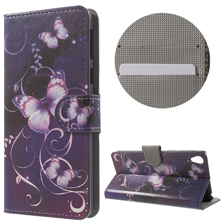 Leather Wallet Stand Case for Sony Xperia E5 - Purple Butterfly-1