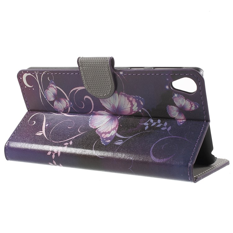 Leather Wallet Stand Case for Sony Xperia E5 - Purple Butterfly-3