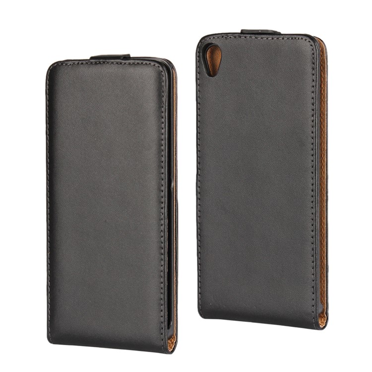 Genuine Leather Vertical Flip Cover for Sony Xperia XA/XA Dual - Black-1