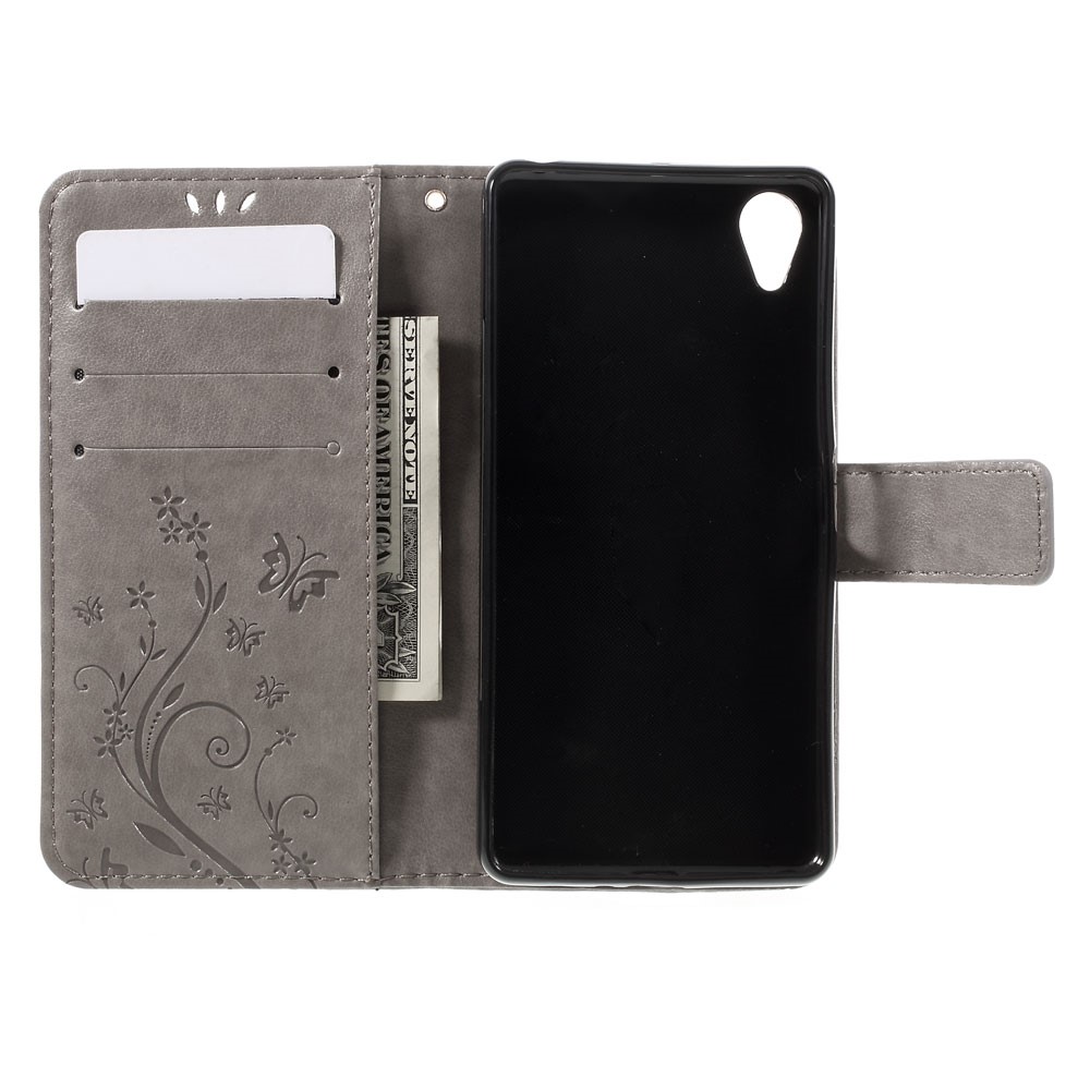 Butterfly Imprinted Leather Wallet Flip Case for Sony Xperia X Performance - Grey-10