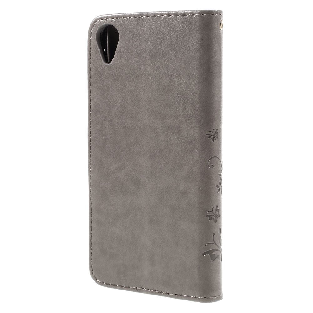 Case de Billetera de Cuero Impresa de Mariposa Para Sony Xperia X Performance - Gris