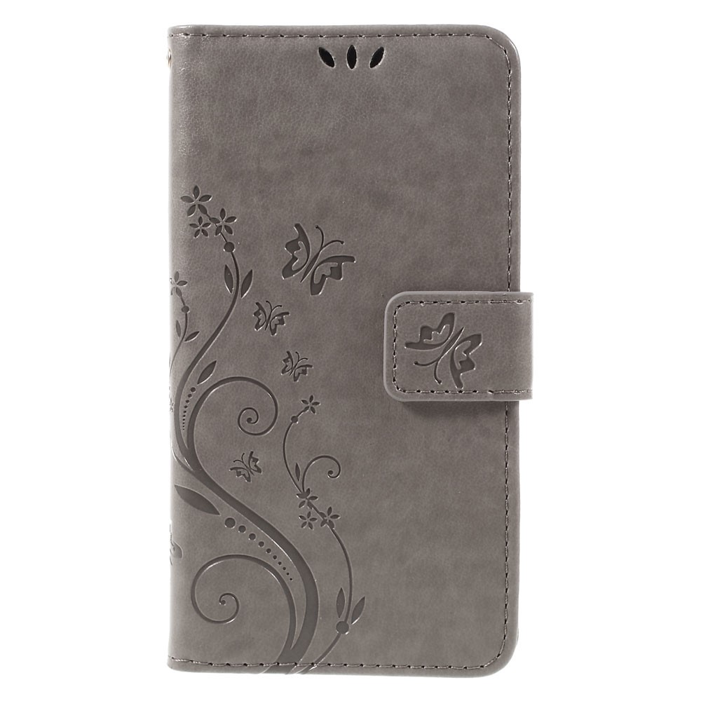 Butterfly Impressed Leather Wallet Flip Case Para Sony Xperia X Performance - Cinza