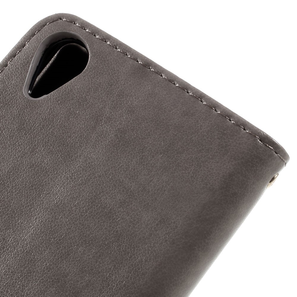 Custodia a Portafoglio di Portafoglio in Pelle Stampato Farfalla Per Sony Xperia X Performance - Grigio