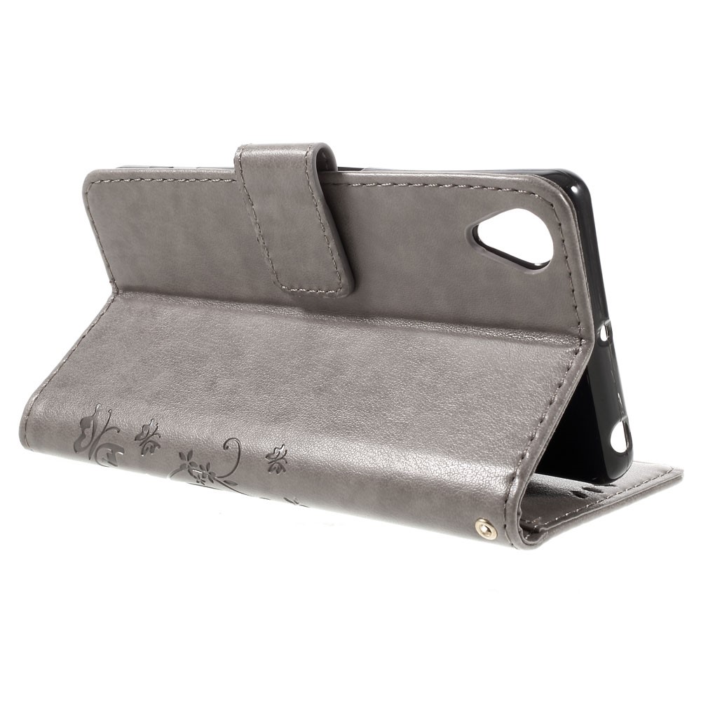 Butterfly Imprinted Leather Wallet Flip Case for Sony Xperia X Performance - Grey-9