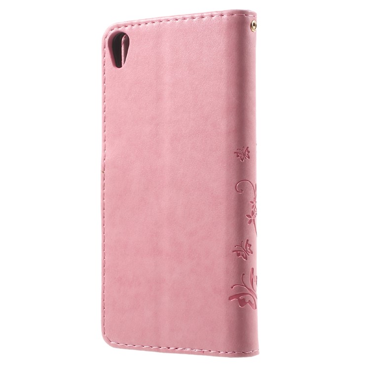 Imprint Butterfly Card Holder Stand Leather Case for Sony Xperia XA / XA Dual - Pink-2