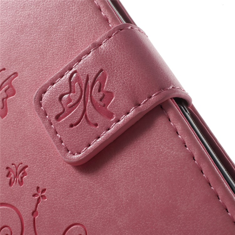 Imprint Butterfly Card Holder Stand Leather Case for Sony Xperia XA / XA Dual - Pink-5