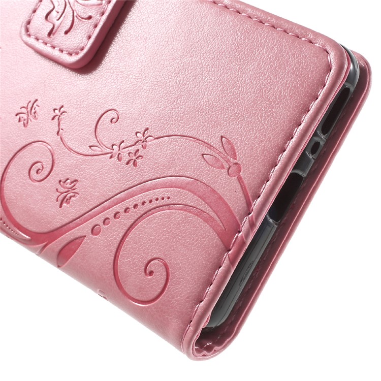 Imprint Butterfly Card Holder Stand Leather Case for Sony Xperia XA / XA Dual - Pink-7
