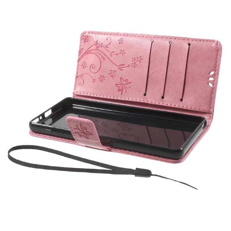 Imprint Butterfly Card Holder Stand Leather Case for Sony Xperia XA / XA Dual - Pink-8