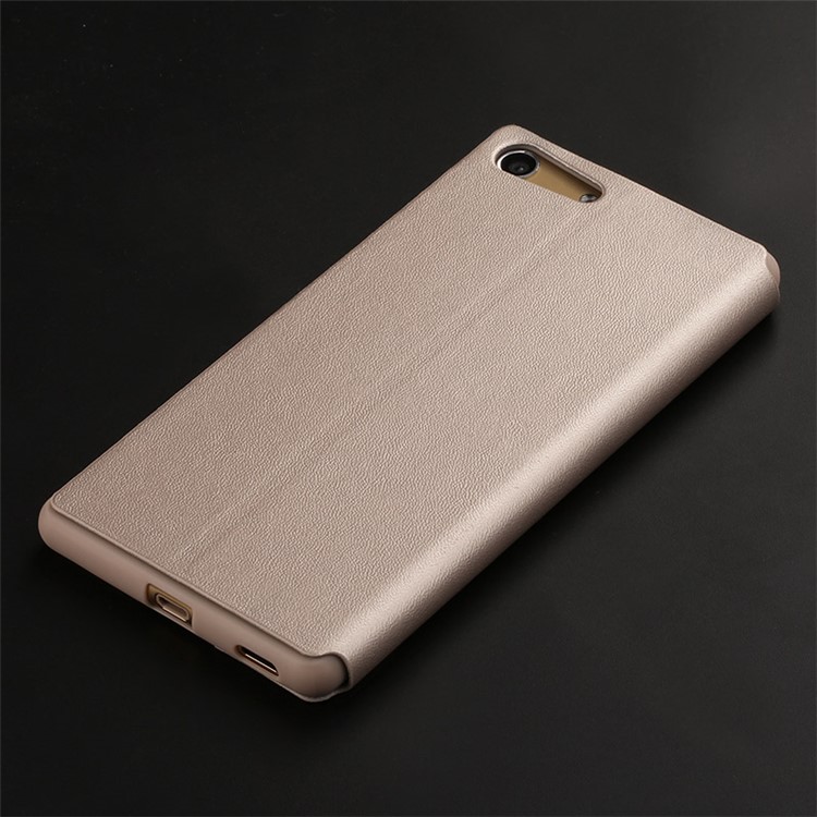 X-LEVEL Slim Flip Leather Cover with Stand for Sony Xperia M5 E5603/M5 Dual E5633 - Gold-5