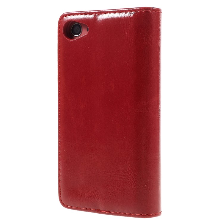 CASEME Oil Wax Crazy Horse Leather Wallet Case Cover for Sony Xperia Z5 Compact - Red-2