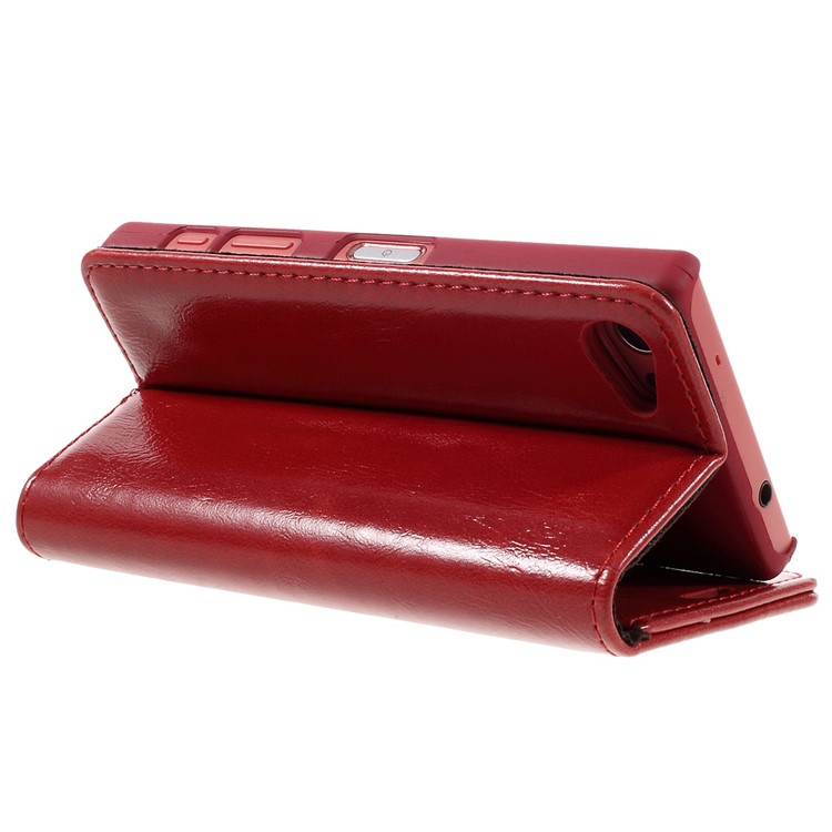 CASEME Oil Wax Crazy Horse Leather Wallet Case Cover for Sony Xperia Z5 Compact - Red-5