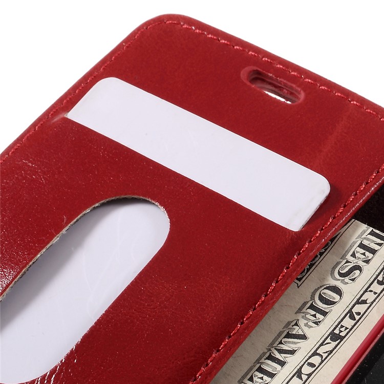 CASEME Oil Wax Crazy Horse Leather Wallet Case Cover for Sony Xperia Z5 Compact - Red-8