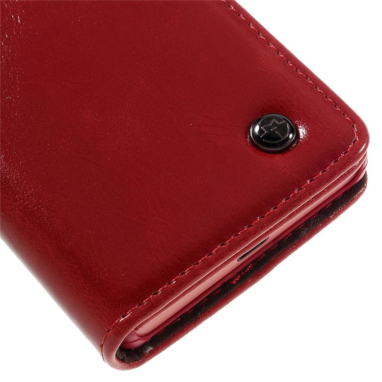 CASEME Oil Wax Crazy Horse Leather Wallet Case Cover for Sony Xperia Z5 Compact - Red-9