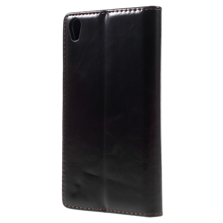CASEME Oil Wax Crazy Horse Wallet Leather Stand Case for Sony Xperia Z5 Premium / Premium Dual - Black-2