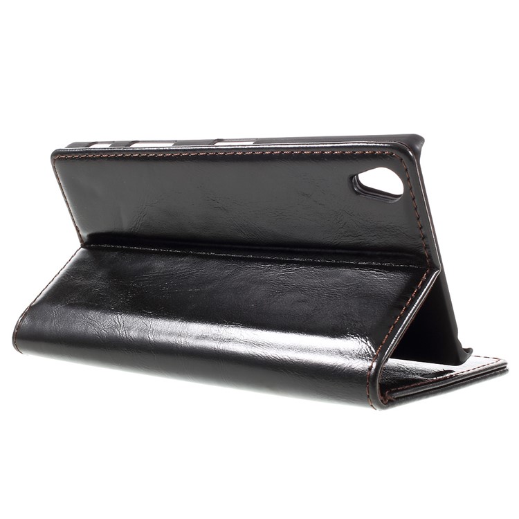 CASEME Oil Wax Crazy Horse Wallet Leather Stand Case for Sony Xperia Z5 Premium / Premium Dual - Black-5