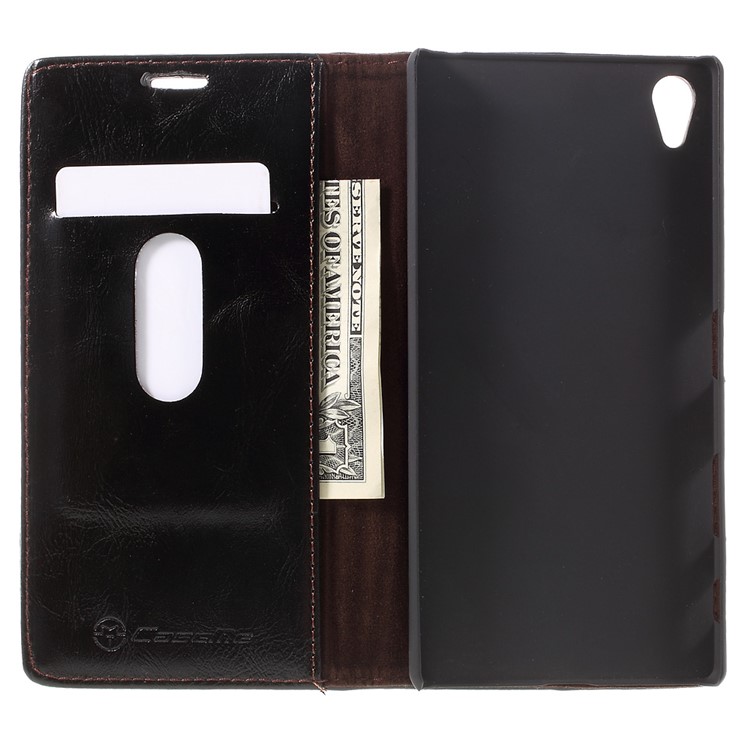 CASEME Oil Wax Crazy Horse Wallet Leather Stand Case for Sony Xperia Z5 Premium / Premium Dual - Black-6