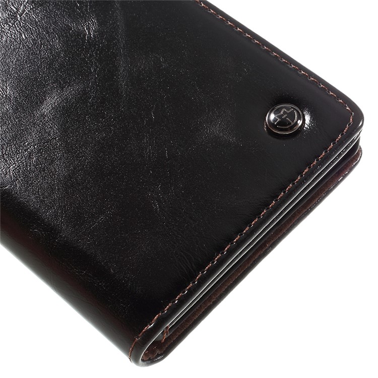 CASEME Oil Wax Crazy Horse Wallet Leather Stand Case for Sony Xperia Z5 Premium / Premium Dual - Black-7