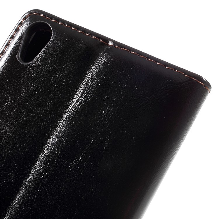 CASEME Oil Wax Crazy Horse Wallet Leather Stand Case for Sony Xperia Z5 Premium / Premium Dual - Black-8