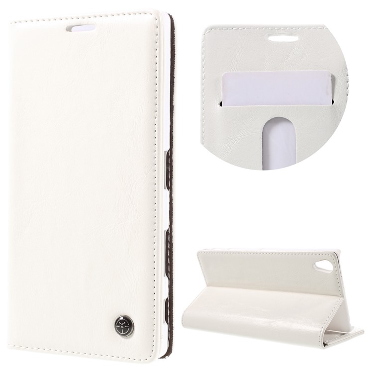 CASEME Oil Wax Crazy Horse Wallet Leather Stand Cover for Sony Xperia Z5 Premium / Premium Dual - White-1