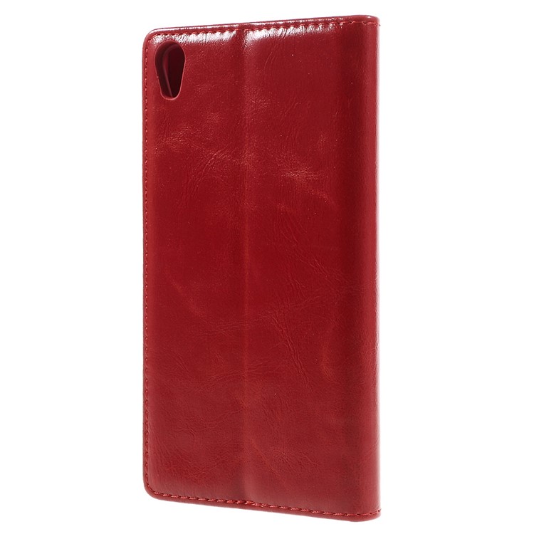 CASEME Oil Wax Crazy Horse Wallet Leather Magnetic Case for Sony Xperia Z5 Premium / Premium Dual - Red-2