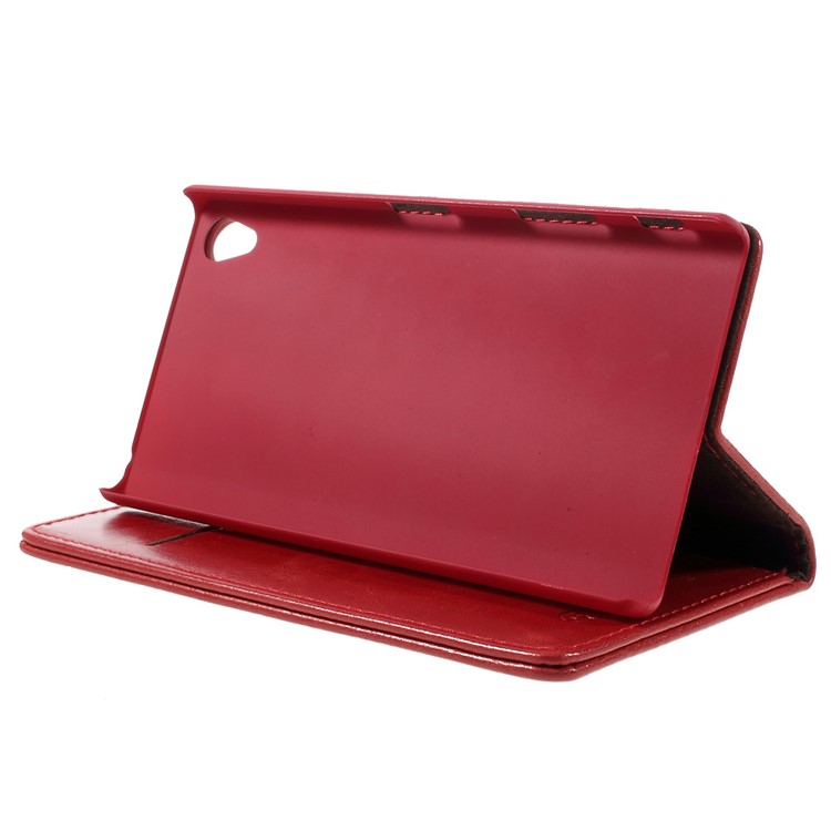 CASEME Oil Wax Crazy Horse Wallet Leather Magnetic Case for Sony Xperia Z5 Premium / Premium Dual - Red-4