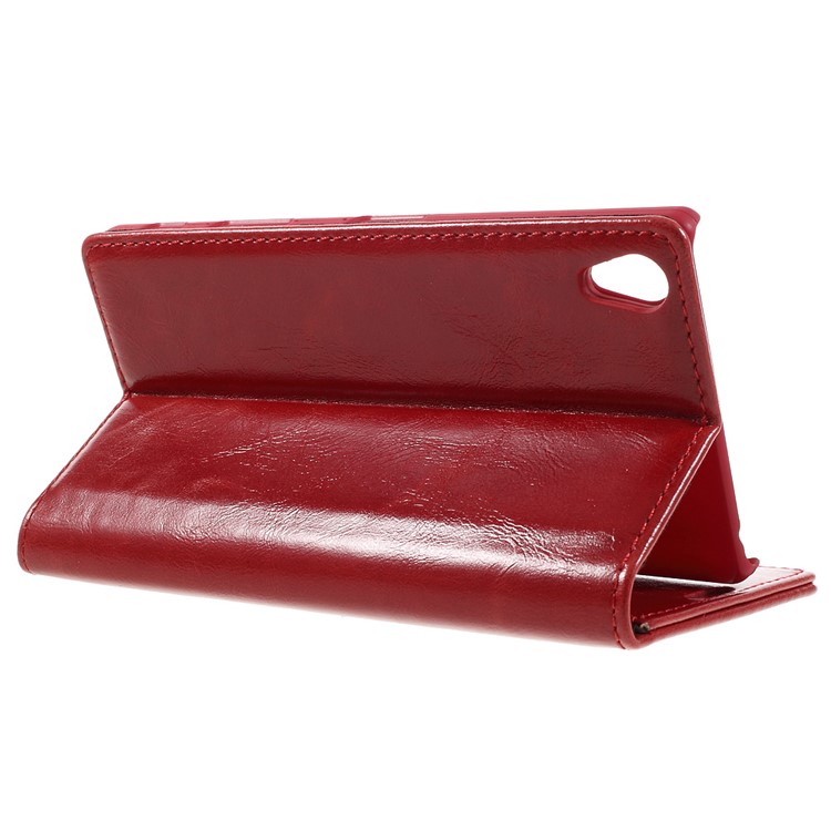 CASEME Oil Wax Crazy Horse Wallet Leather Magnetic Case for Sony Xperia Z5 Premium / Premium Dual - Red-5