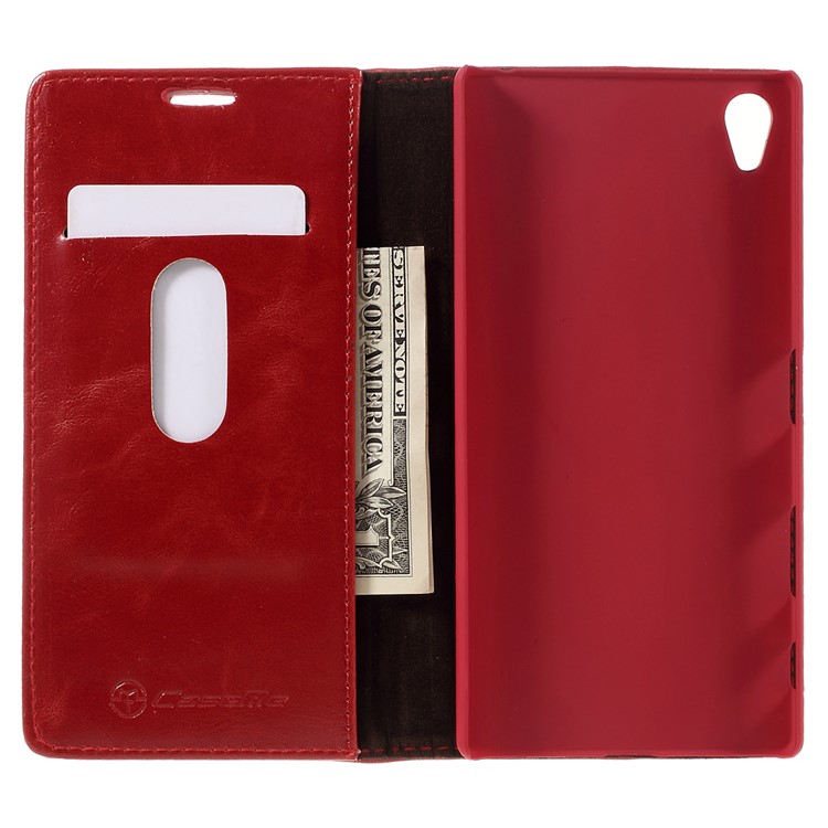 CASEME Oil Wax Crazy Horse Wallet Leather Magnetic Case for Sony Xperia Z5 Premium / Premium Dual - Red-6