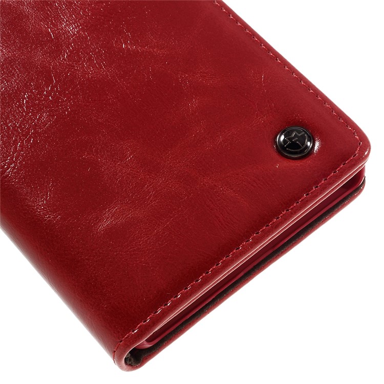 CASEME Oil Wax Crazy Horse Wallet Leather Magnetic Case for Sony Xperia Z5 Premium / Premium Dual - Red-8