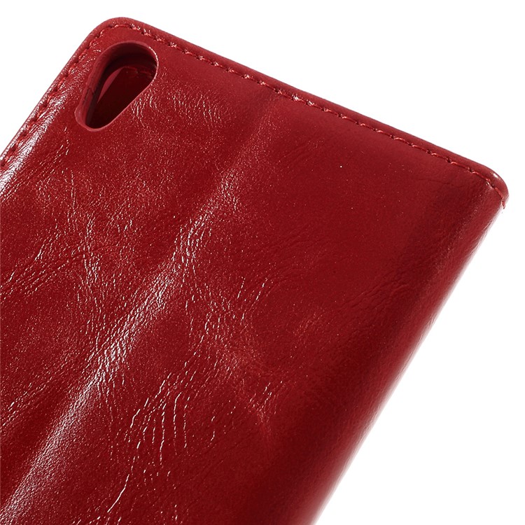 CASEME Oil Wax Crazy Horse Wallet Leather Magnetic Case for Sony Xperia Z5 Premium / Premium Dual - Red-9