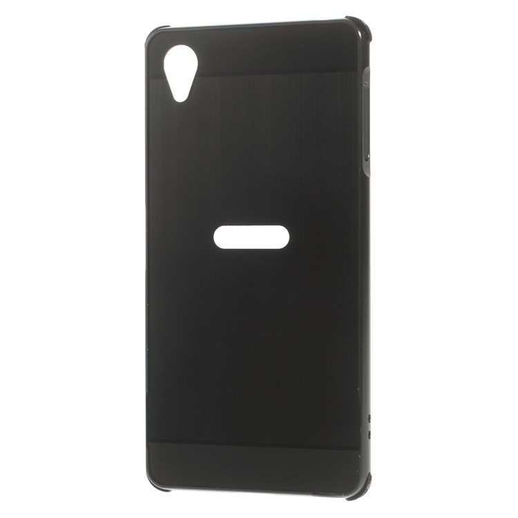 Slide-on Metal Bumper Brushed Plastic Back Case for Sony Xperia X - Black-1