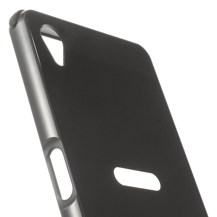 Slide-on Metal Bumper Brushed Plastic Back Case for Sony Xperia X - Black-3
