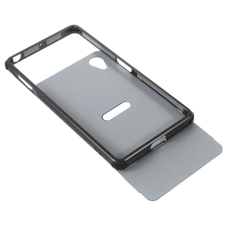Slide-on Metal Bumper Brushed Plastic Back Case for Sony Xperia X - Black-4