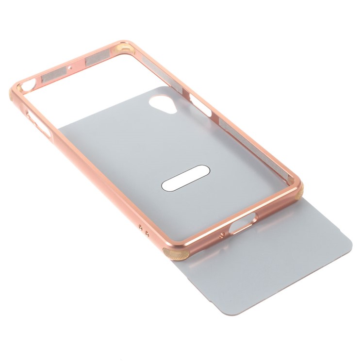 Tampa deslizante de plástico escovado de metal para Sony Xperia X - flecha ouro-5