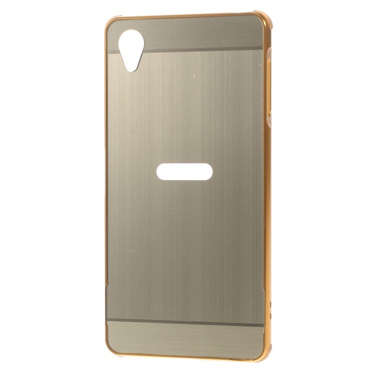 Slide-on Aluminum Alloy Bumper Brushed Plastic Shell for Sony Xperia X - Gold-1