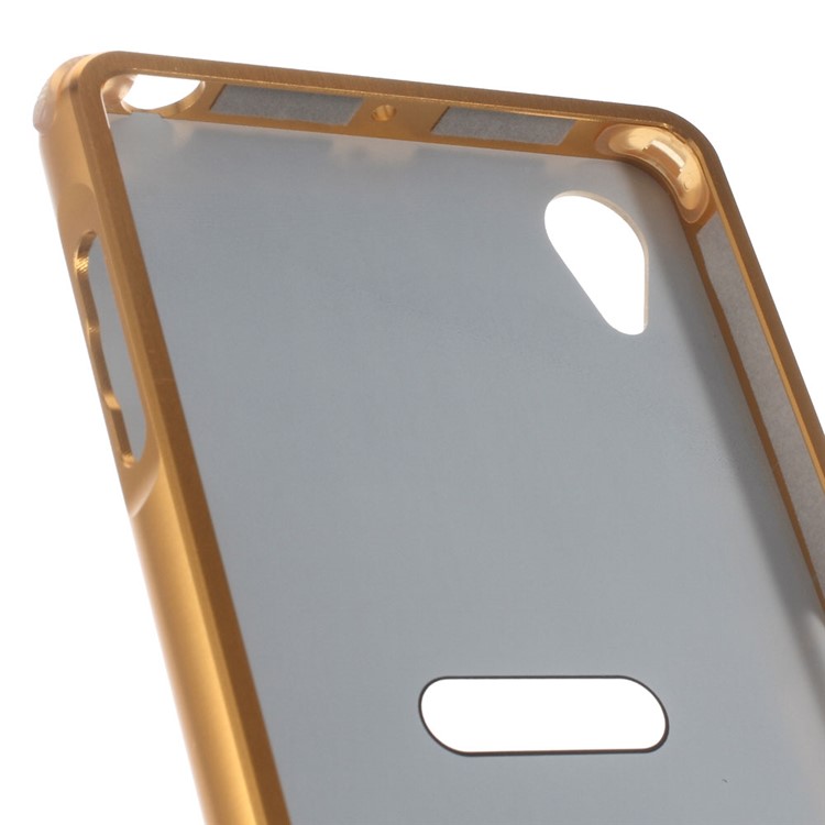 Slide-on Aluminum Alloy Bumper Brushed Plastic Shell for Sony Xperia X - Gold-2