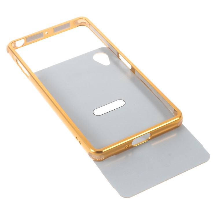 Slide-on Aluminum Alloy Bumper Brushed Plastic Shell for Sony Xperia X - Gold-4