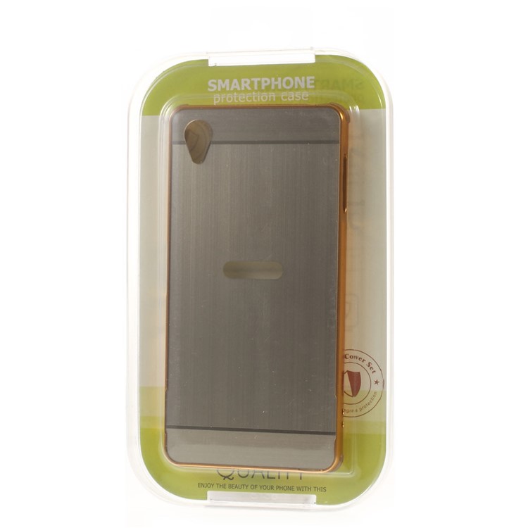 Slide-on Aluminum Alloy Bumper Brushed Plastic Shell for Sony Xperia X - Gold-5