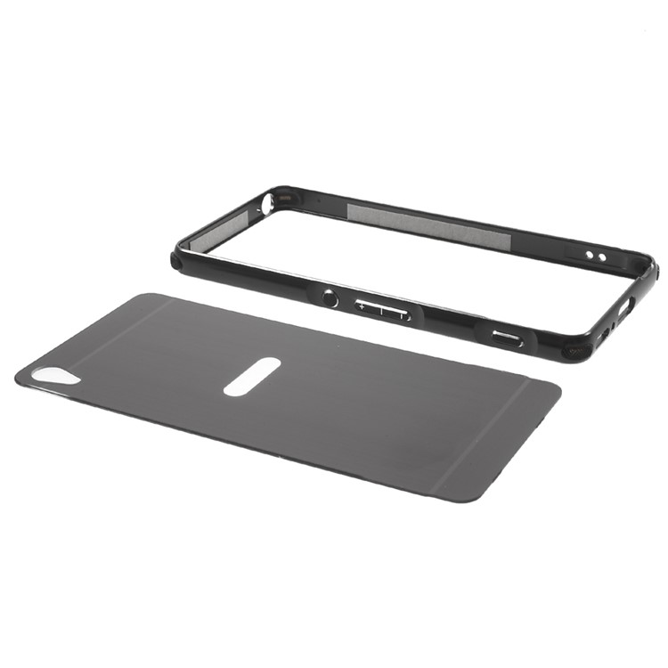 Slide-on Brushed PC Plate + Metal Bumper Hybrid Case for Sony Xperia XA / XA Dual - Black-8