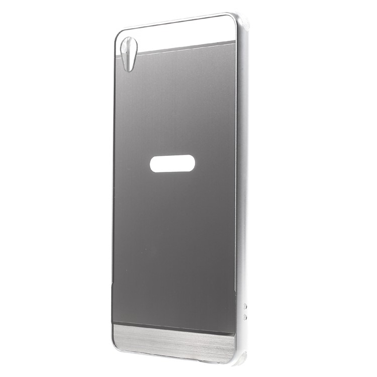 Slide-on Brushed PC Plate + Metal Bumper Hybrid Shell Case for Sony Xperia XA / XA Dual - Silver-2