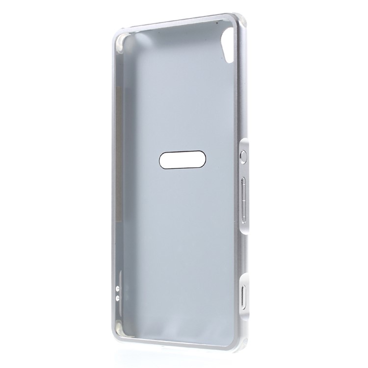 Slide-on Brushed PC Plate + Metal Bumper Hybrid Shell Case for Sony Xperia XA / XA Dual - Silver-3